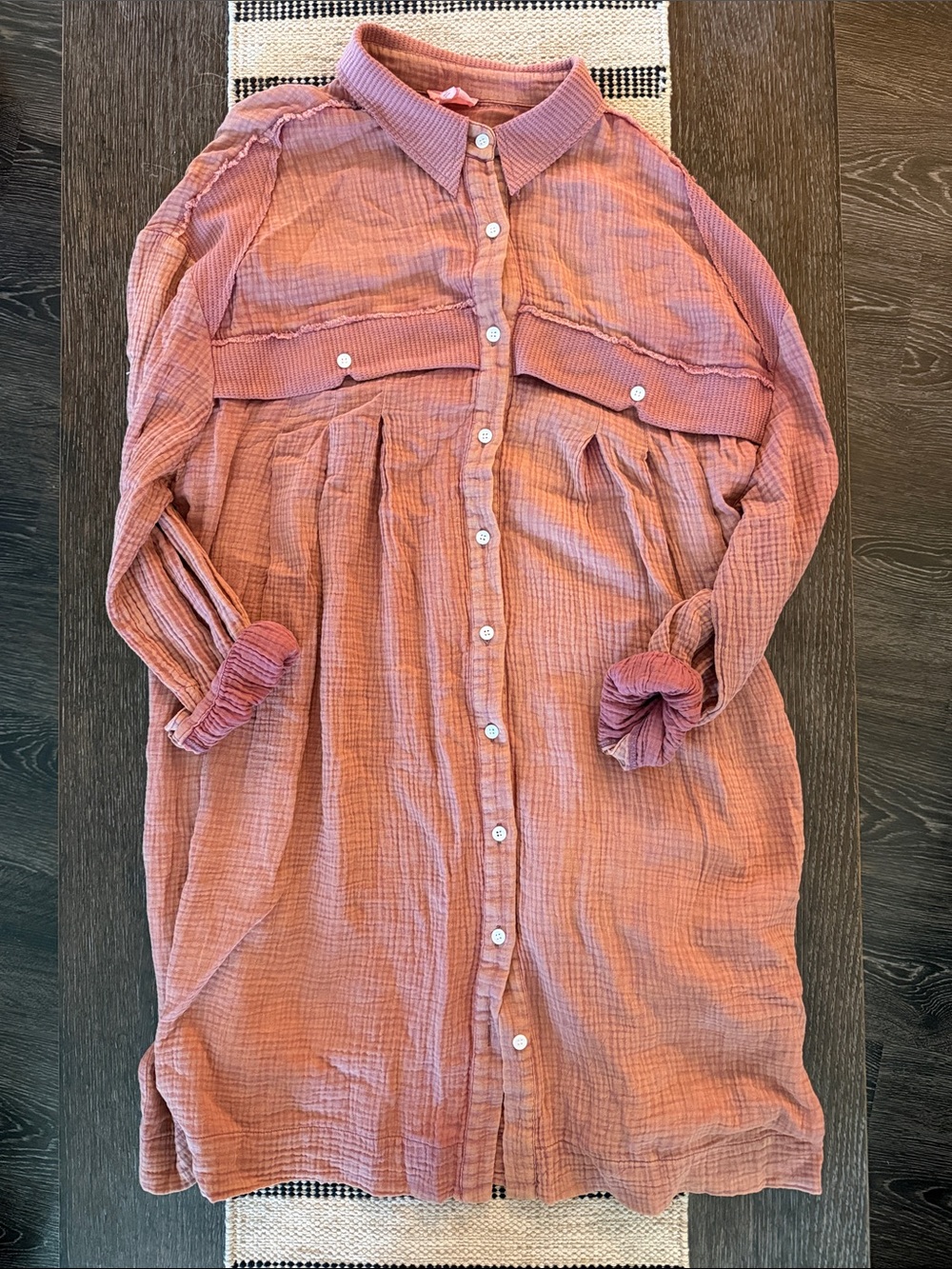 1.4.3. Story by Line Up Terra Cotta Button-Front Cotton Dress